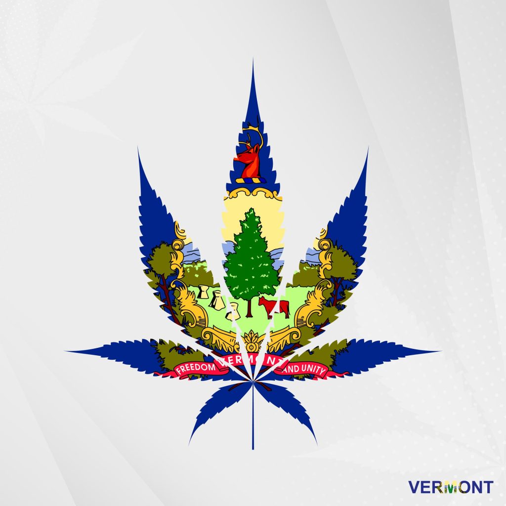 cannabis leaf with vermont flag filled in